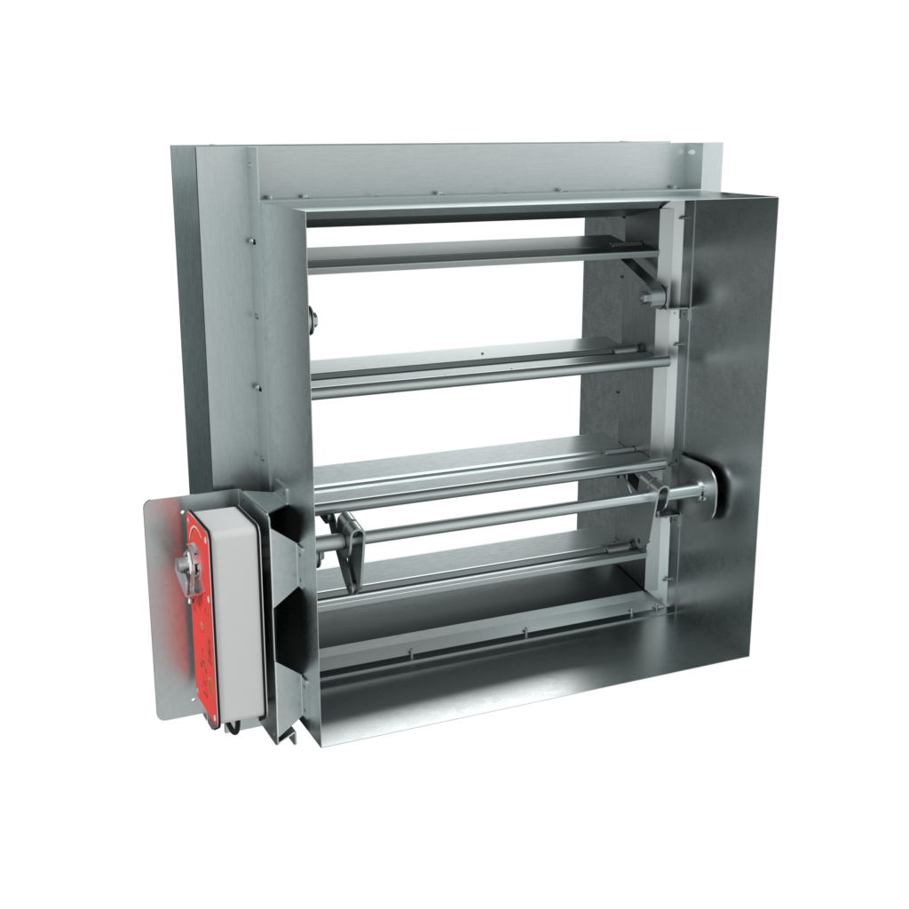 HFS Fire and Smoke Damper with Multiple Rotating Opposed Blades, complete with Sleeve and Actuator